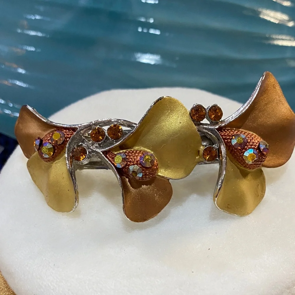 Vintage Rhinestone Floral Hair Barrette 4 inch